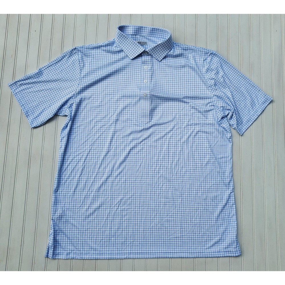 Collars & Co Men XL Relaxed Dress Collar Polo Blue White Grid Check Performance